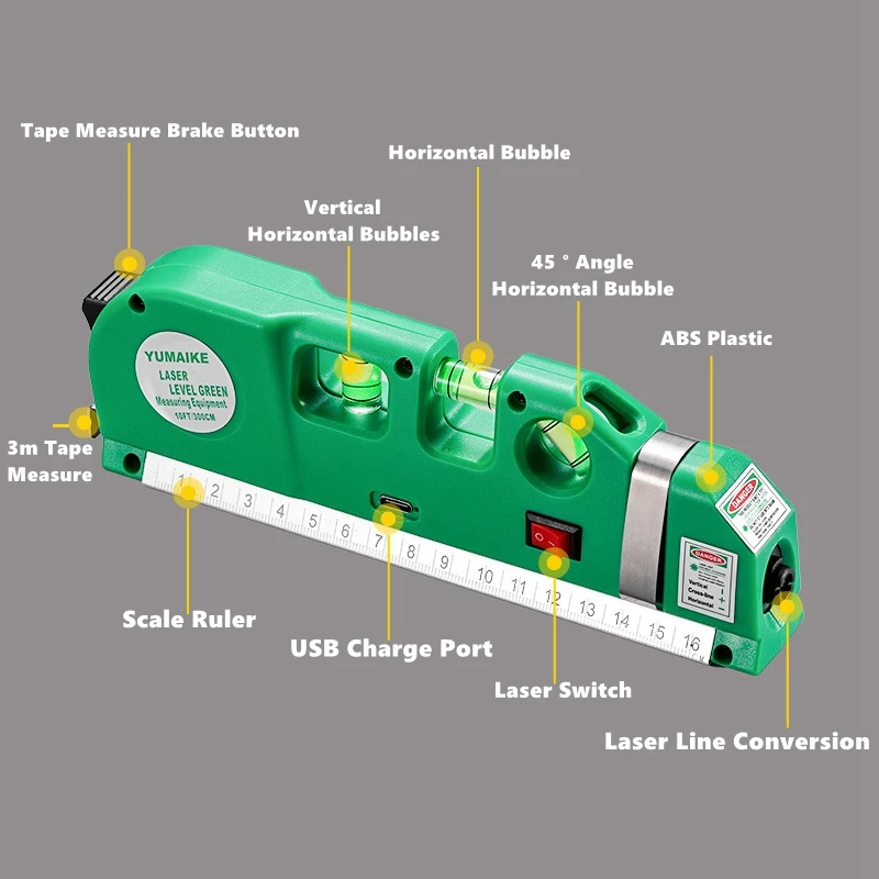 High Precision Multifunctional Infrared Laser Levels Built in Tape Measure Optical Instruments Measurement & Construction Tools