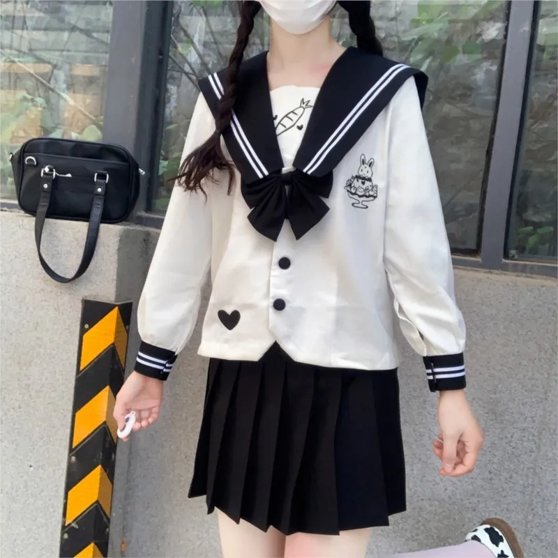 

JK School Uniform for Girls Sweet and Cute Sailor Suit Pink Long Sleeve top Pleated Skirt set High-quality Anime COS Costume