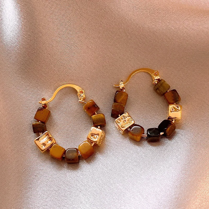 Vintage quadratische Perlen Metall Gold Farbe Ohrringe Französisch Modeschmuck Luxus-Accessoires für Frauen oder Mädchen Ohren tropfen Geschenke – Detail 5