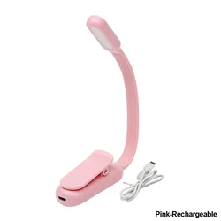 Rechargeable USB Mini LED Clip-On Reading Lamp with Adjustable Color and Brightness (Pink Rechargeable)