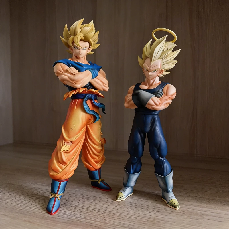 Dragon Ball Z 31cm YJ Erster Super Saiyajin Goku 27cm WDF Vegeta 2 Köpfe Gekreuzte Arme Figur Anime Statue Desktop-Display Modell Spielzeug