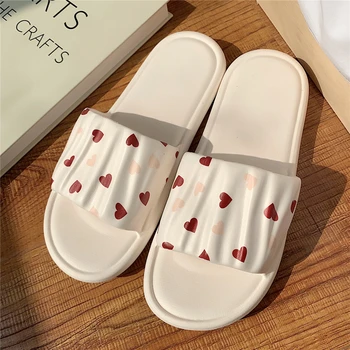 Cute Heart Pattern Women Home Slippers Soft Flat EVA Bedroom Girl Platform Shoes Outdoor Folds Ladies Beach Vacation Slides 2