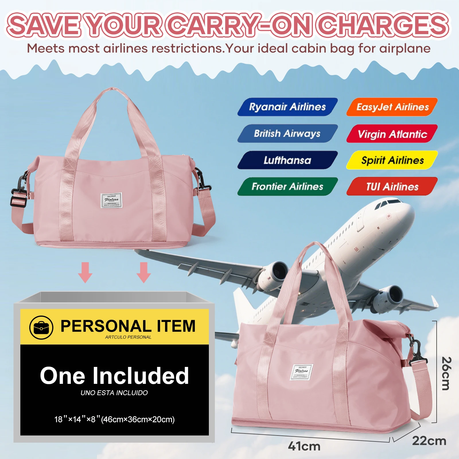 Large Capacity Lightweight Women's Travel Overnight Bag Gym, Outdoor, Business Trips Travel Bag，Weekend Luggage Fitness Handbag