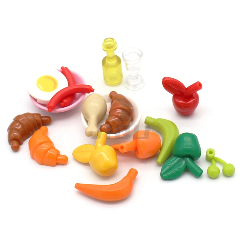 Mini Food Kitchen Accessories Toys Building Blocks Parts Hamburger Pizza Fries Cake Dessert Chocolate Cookies MOC Assemble Brick 3