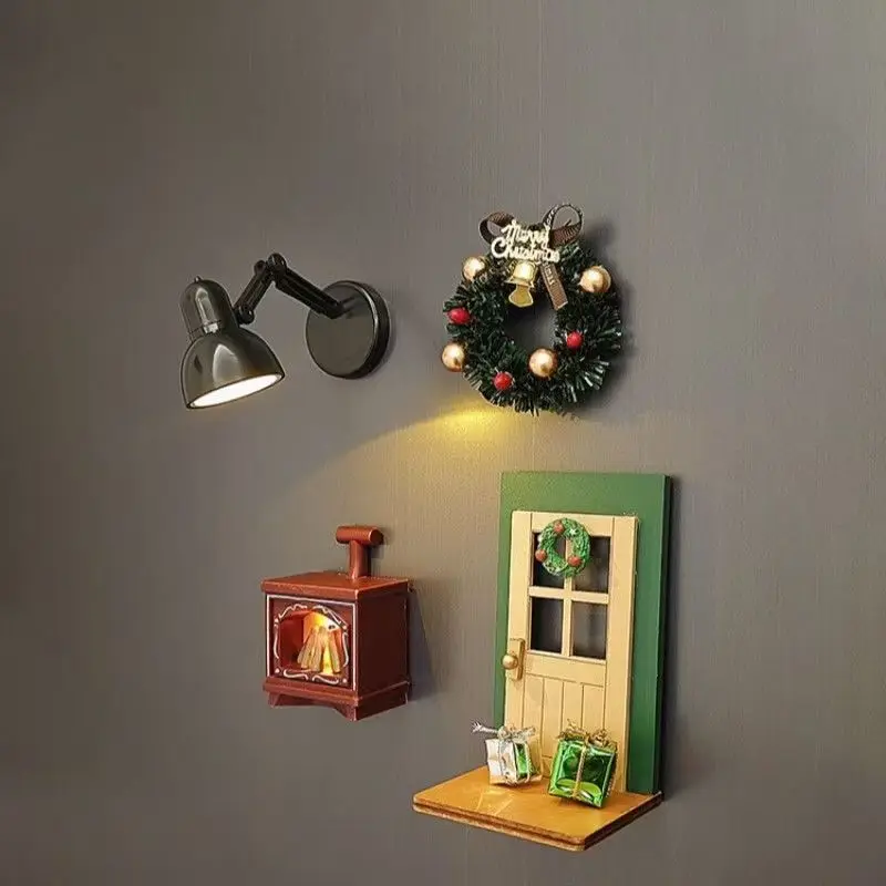 แม่เหล็กติดตู้เย็นประตูไม้บรรยากาศที่สามารถเรืองแสงได้ ไฟเตาผิง ตกแต่งพวงหรีดคริสต์มาส แม่เหล็กติดตู้เย็น 1