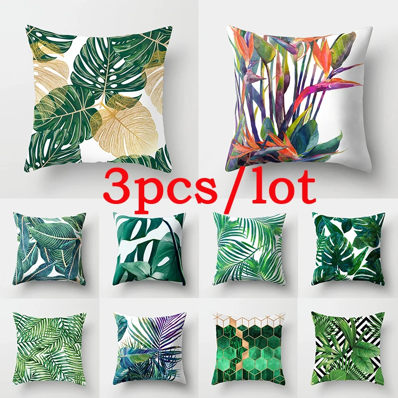 3pcs Green Tropical Leaves Cactus Pillowcase 45x45cm Marble Geometric Polyester Cushion Cover Living Room Sofa Chair Home Decor
