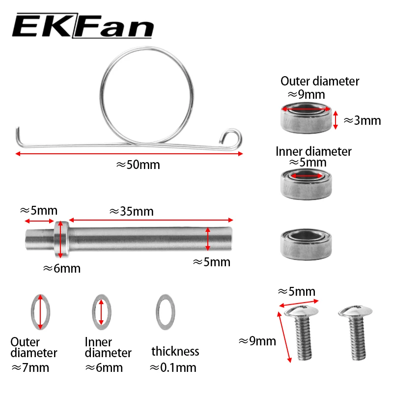 EKFan, 1 комплект, ручка для рыбалки, оси из нержавеющей стали, подшипники, прокладка, винт для сборки, детали для рыбалки