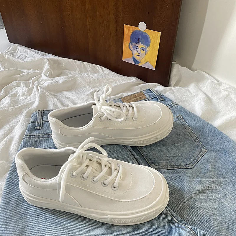 Platform Shoes Women Canvas Shoes Student Fashion Sneakers Woman Lace-up Casual Shoes Ladies Loafers Breathable Spring Autumn