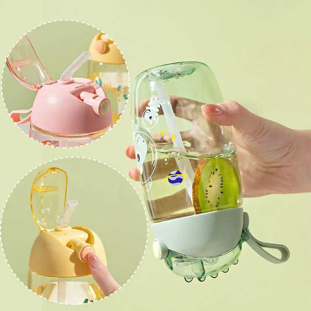 Children's Water Bottle School Portable Cartoon Dinosaur Sippy Cup Creative Feeding Cup Straws Lids 500ML