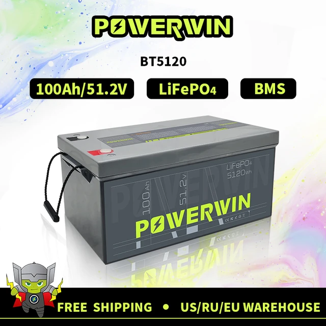 POWERWIN BT5120 LiFePO4 battery 51.2V 100Ah 5120Wh Built-in BMS Deep Cycles  Solar rechargeable Durable eBike motorcycle Scooter - AliExpress