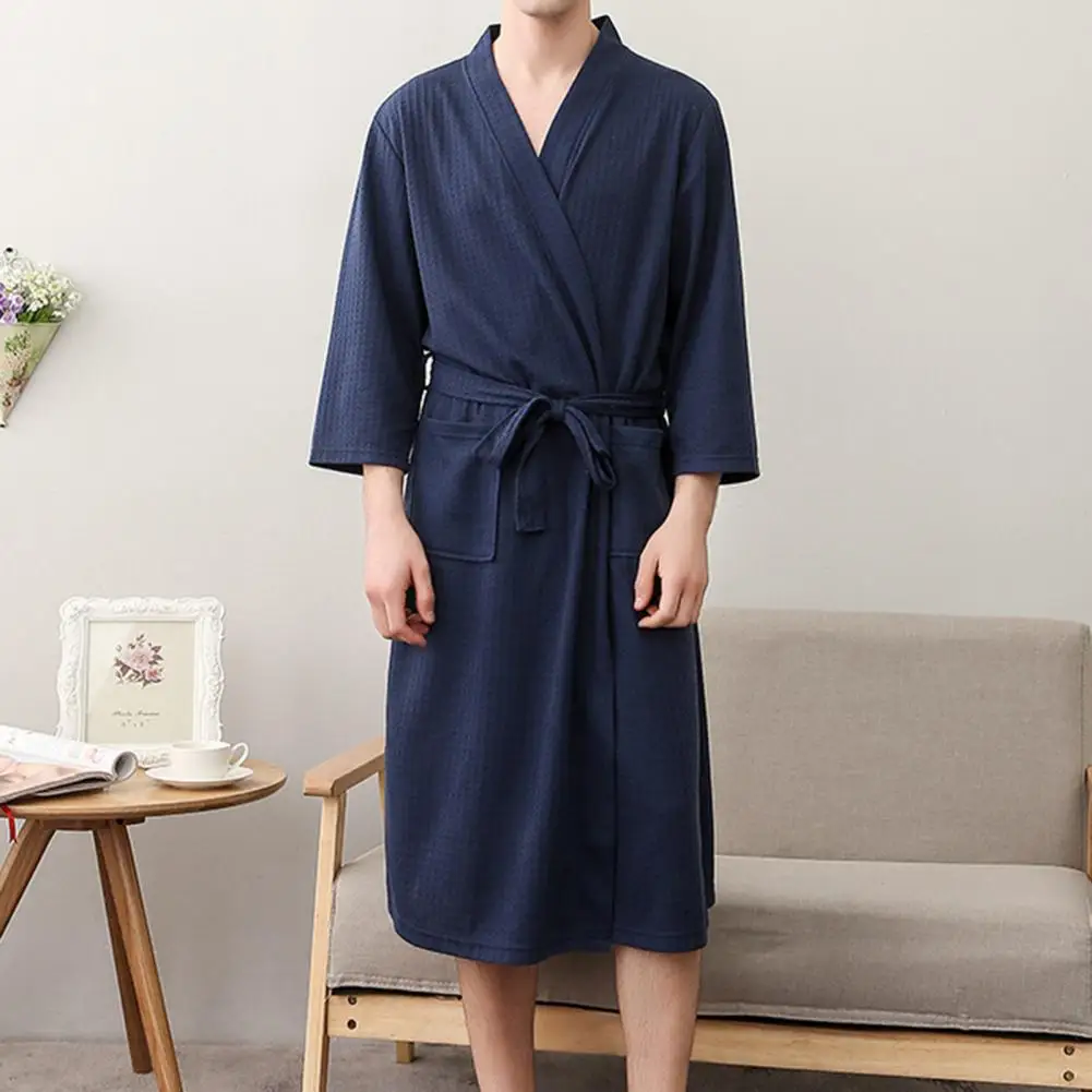 Terrific Men Sleeping Gown Loose Breathable Open Stitching Skin