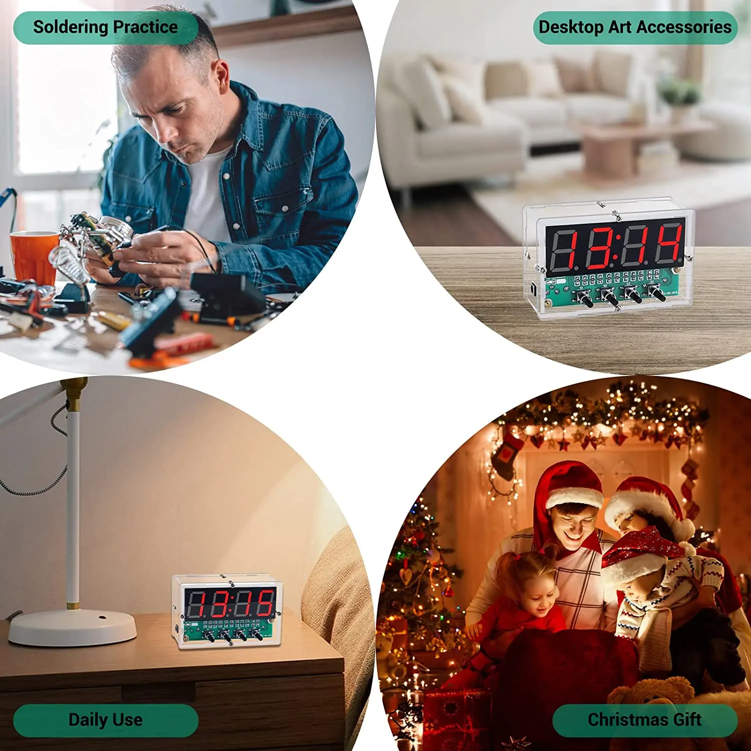 4-Digit Rechargeable DIY Digital Clock Kit SMD SMT Electronics