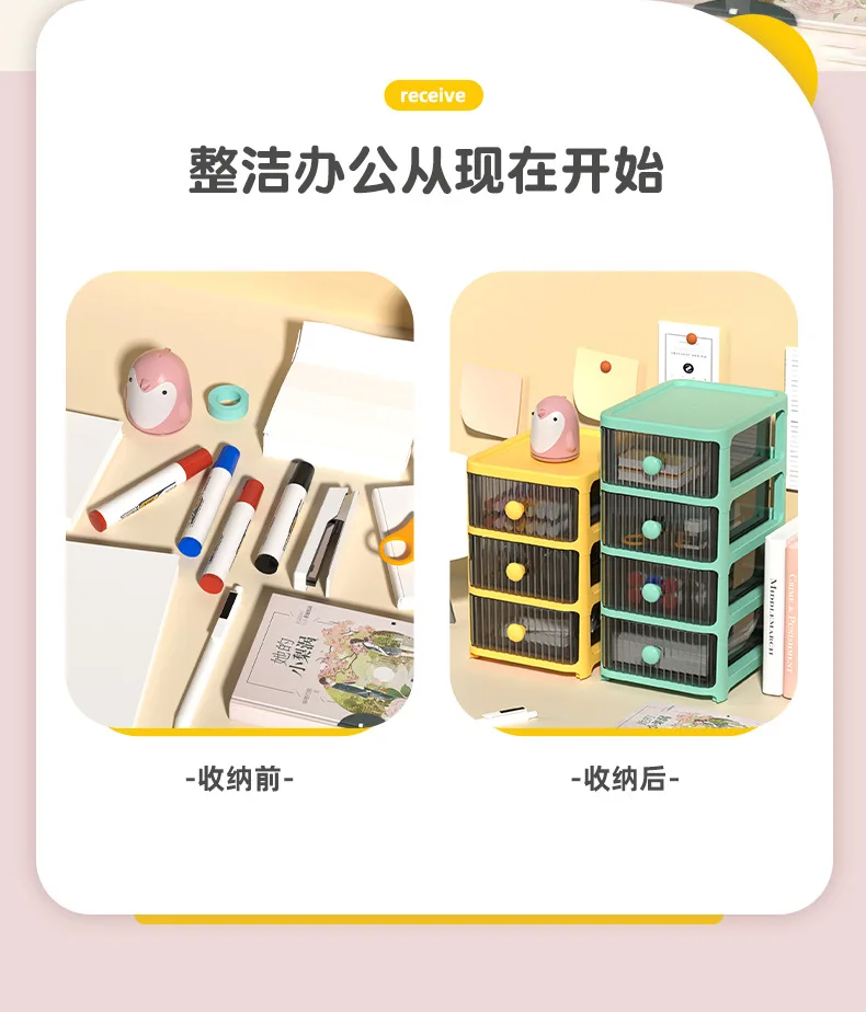 Desktop multi-layer cosmetics storage box, office storage cabinet, drawer style student dormitory stationery storage cabinet,