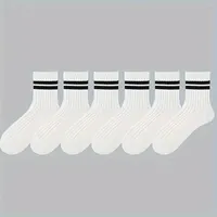 6/10 paires de chaussettes pour hommes, chaussettes simples et décontractées à rayures noires et blanches, respirantes, mi-tube, col rond de haute qualité, printemps-automne 6