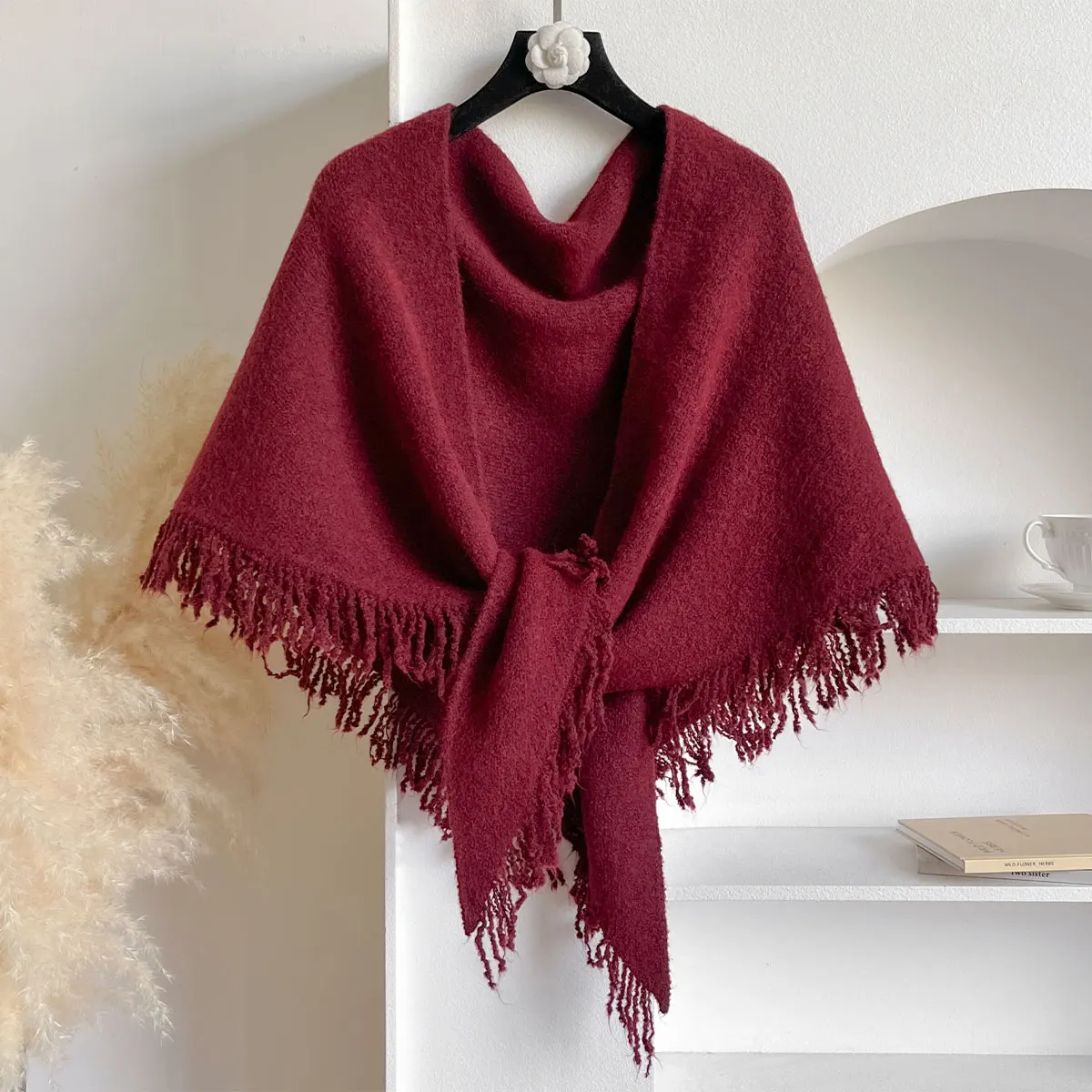 2025 Autumn and Winter New Women's Neck Wrap Wool Blended Tassel Triangular Shawl Female Thickened With Knitted Warm Shoulder