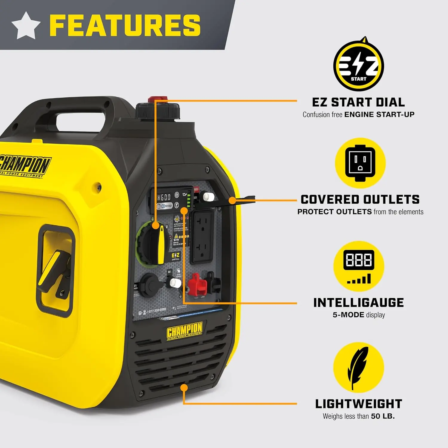 Champion  Equipment 2500-Watt Ultralight Portable Inverter Generator with Quiet Technology and CO Shield 5