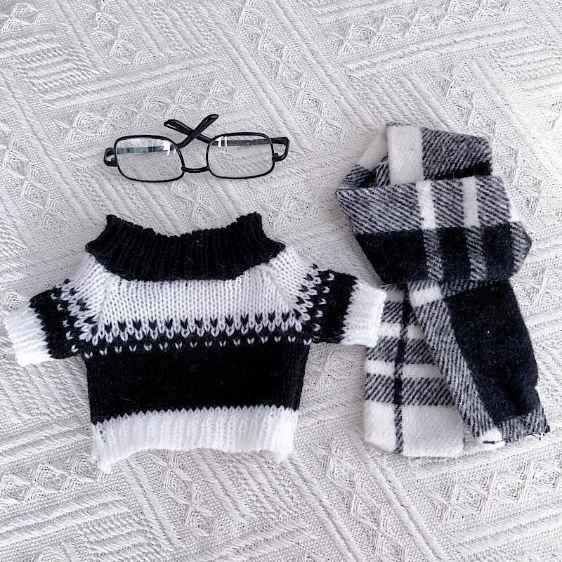 Fashion Black White Knitted Sweater Scarf Clothes Costume Outfit Handsome 20cm Plush Doll No Attribute Autumn Clothing 6