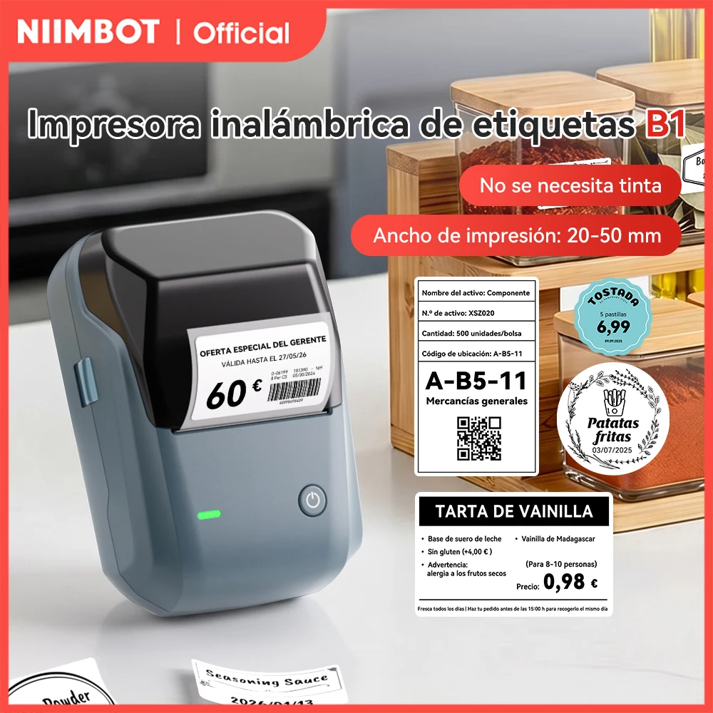 NIIMBOT B1 Portable Thermal Printer With Tapes 2 Inch Adhesive Label Printer Mini Bluetooth Sticker Maker Support Smartphones PC