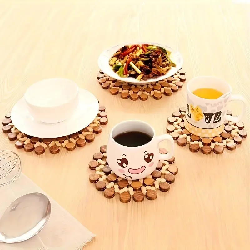 Bamboo Place Mat Insulated Non-Slip Wooden Kitchen Coffee Tea Pot Mat - Heat Resistant Hollow Design Dining Table Protector