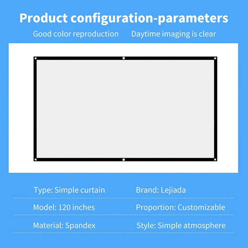Projector Screen 16:9 Simple 60/72/84/100/120/150 inch Portable HD Display Home Cinema Theater Movie Outdoor Office