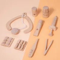 Wooden Pretend Play Toy Makeup Kit Cosmetic Bag Doctor Imitation Game Tool Set Toys for Girls and Boys Interest Development Gift 2