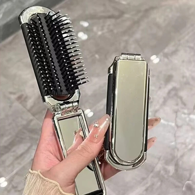 Travel Hair Comb Professional Travel Hair Comb Portable Folding Hair Brush With Mirror Compact Pocket Size Purse Styling Tools