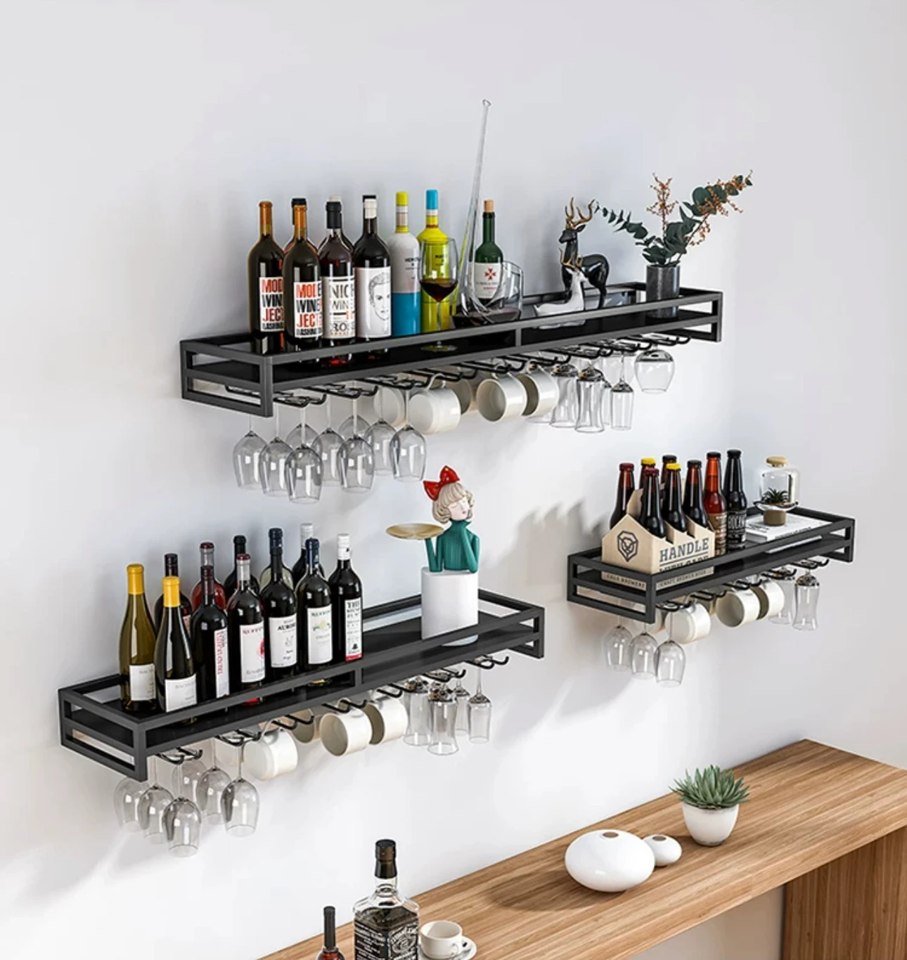 

Wine rack on the wall Hanging restaurant kitchen living room bar decoration wine cabinet hanging red wine glass rack display rac