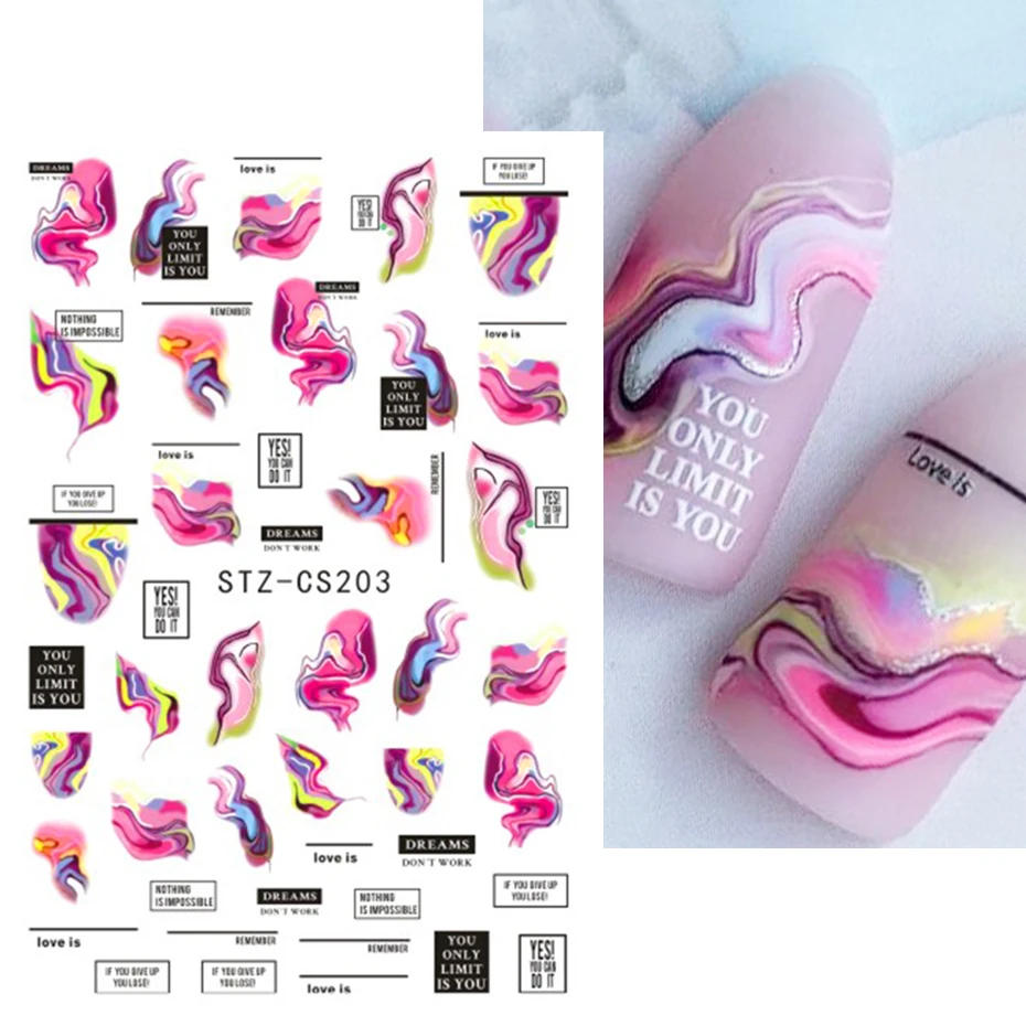 3D kolorowy atrament kwitnący marmurowe naklejki na paznokcie