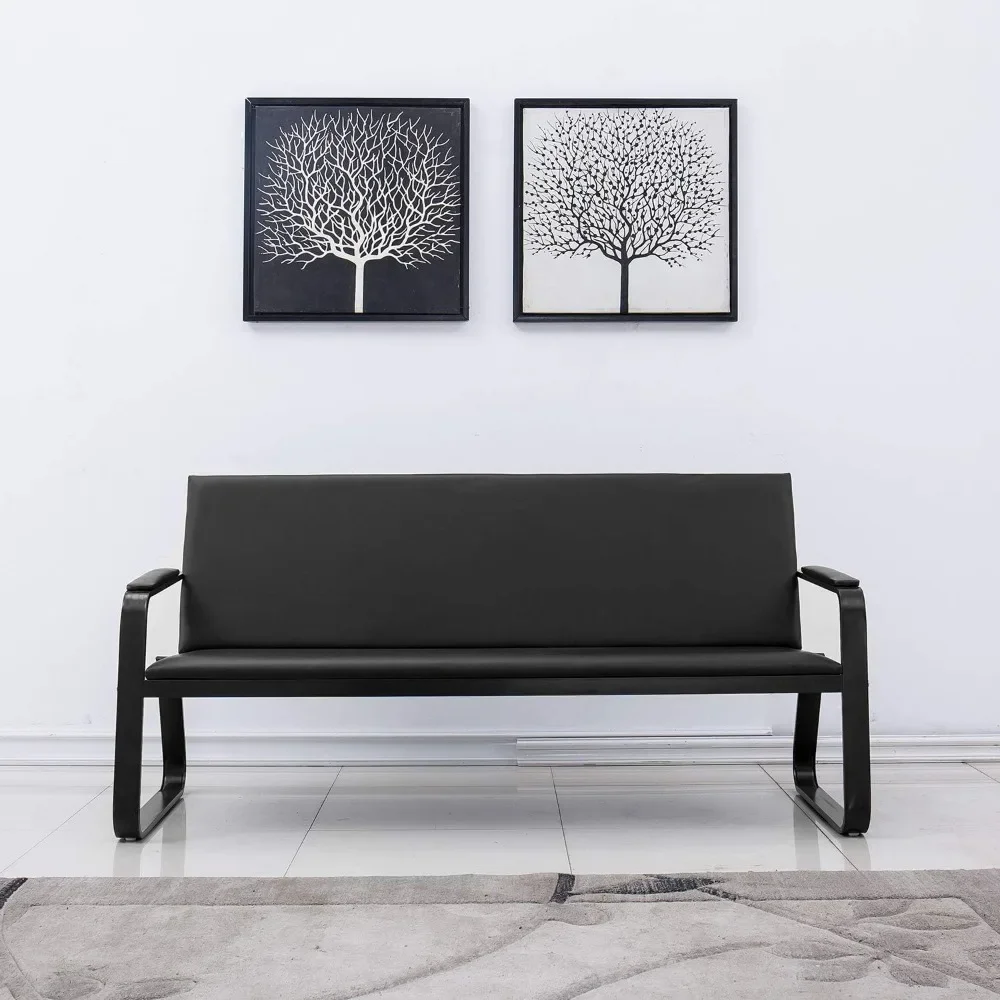 Waiting Room Chair with Armrest PU Leather Office Furniture Bench, Office Guest Seating Lobby Conference Reception Chairs