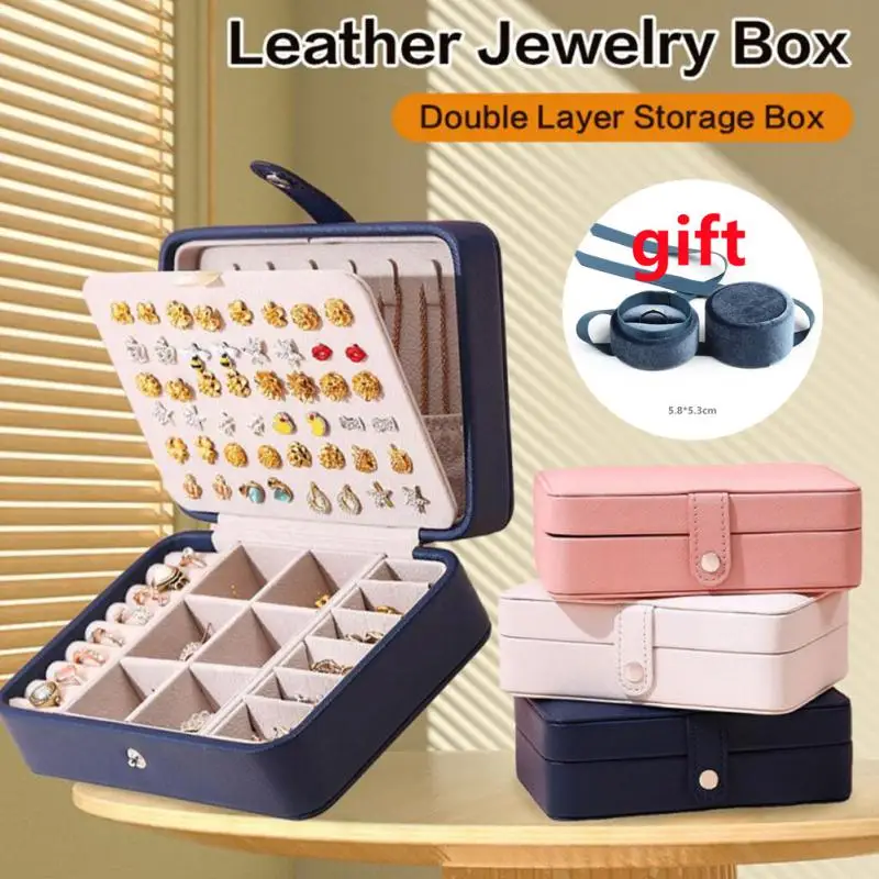 

Jewelry Box With Gift PU Leather Large Capacity Solid Color Earring Box Organizer Girls High Quality Durable Ring Storage Box