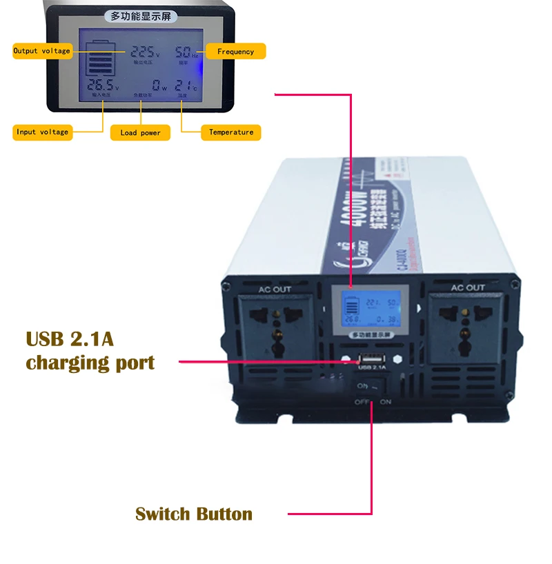 Onduleur d'énergie solaire portable Onduleur solaire multifonctionnel Pure  Sinewave Pv Inverter Reverse Control Machine tout-en-un