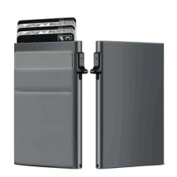 Sleek Anti - RFID Slim Wallet for Men - Minimalist Luxury Metal Card Holder (Grey)