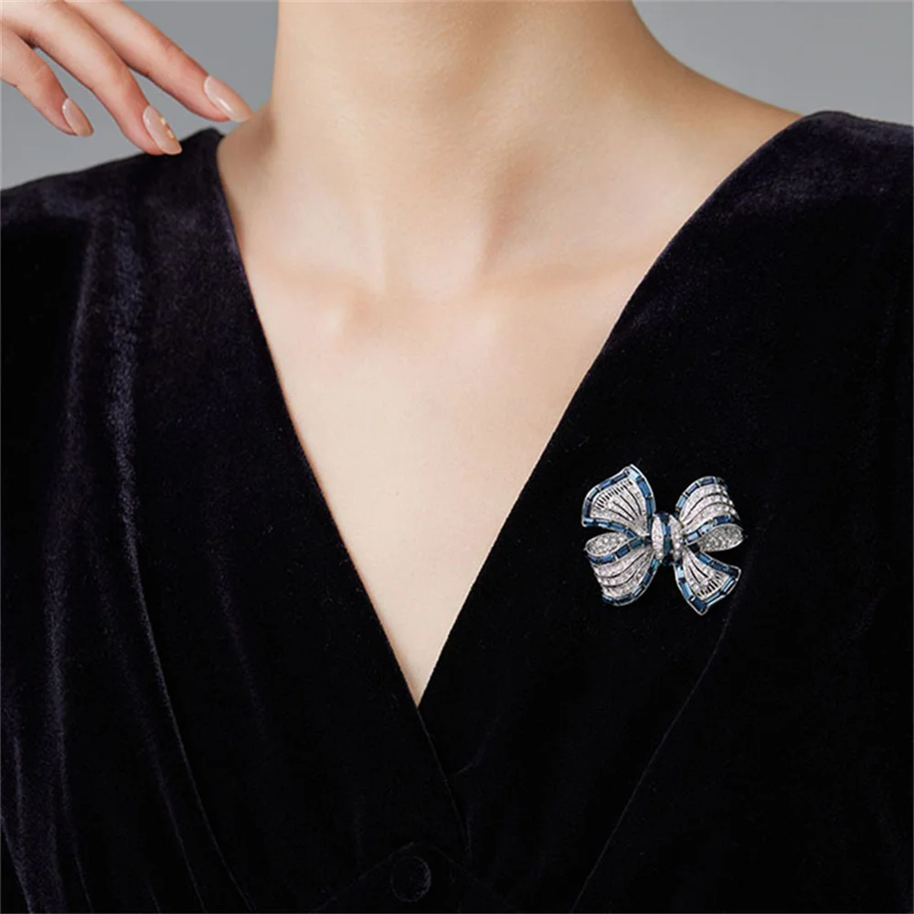 1Pc 블루/퍼플/핑크 빈티지 Bowknot 브로치 여성용 럭셔리 디자인 우아한 캐주얼 파티 브로치 핀 여성용