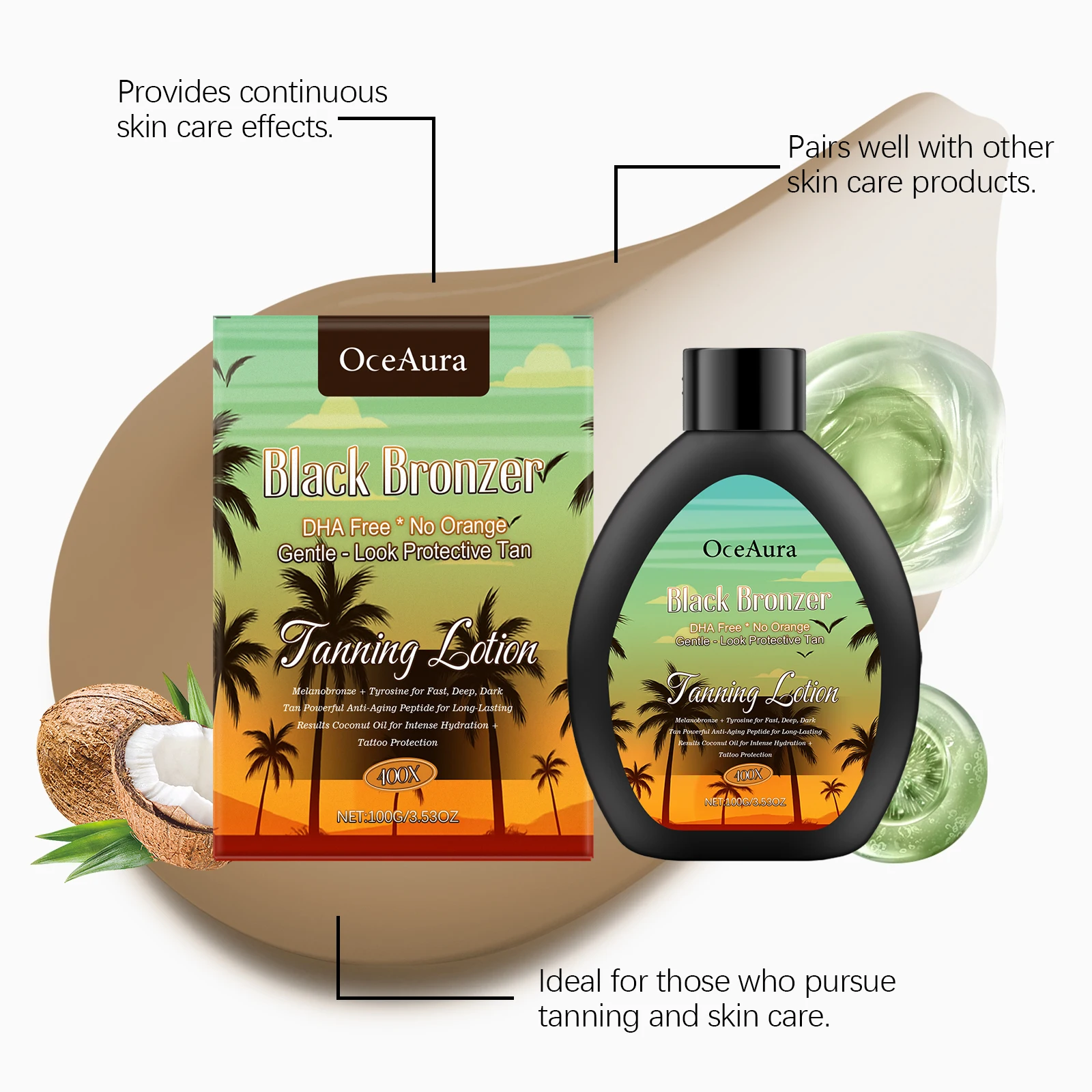 Crema abbronzante al cocco Acceleratore autobloccante naturale Bronzer duraturo Pelle idratante Lozione abbronzante intensiva estiva all'aperto 4