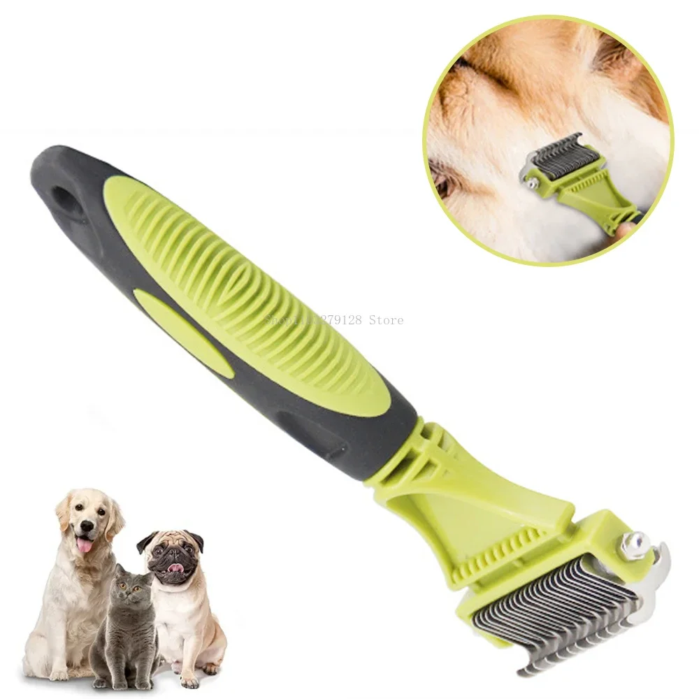 

Pets Stainless Steel Grooming Brush Two-Sided Shedding and Dematting Undercoat Rake Comb for Dog Cat Remove Knots Tangles Easily