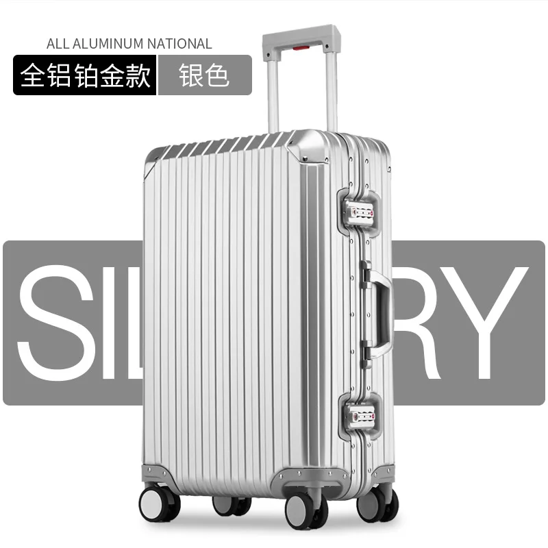 PLUENLI All-Aluminum Magnesium Alloy Trolley Case Metal Case Aluminum Alloy Luggage Password Suitcase