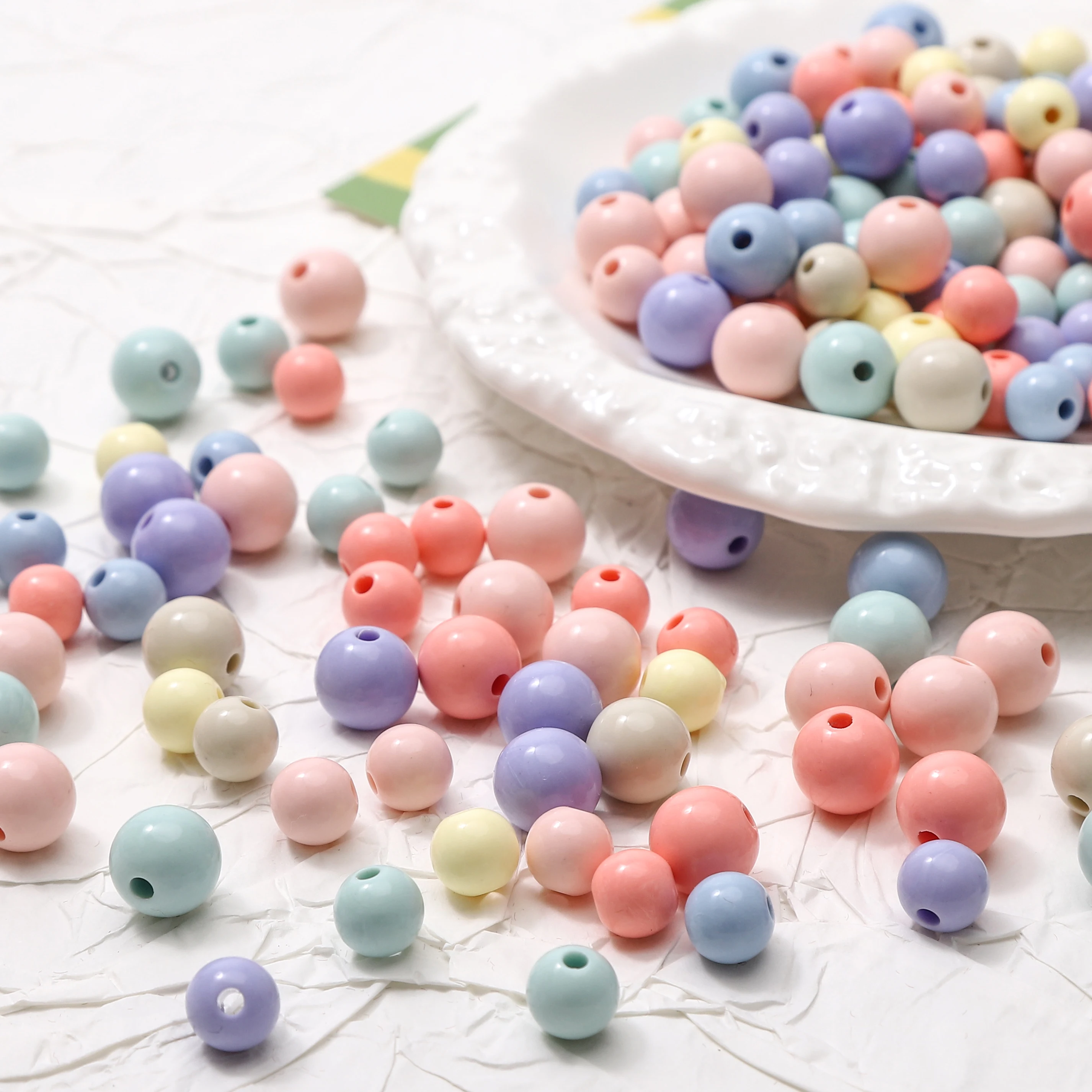35pcs 8mm 아크릴 라운드 비즈 모란디 색상 2mm 구멍 DIY 쥬얼리 만들기 용품 팔찌 목걸이 참 액세서리 발견품