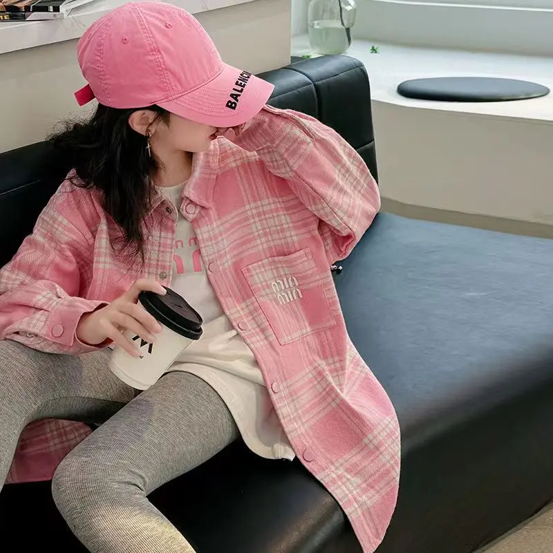 Baby Girl Clothes Girls Shirt Network Red Korean Version Girls Casual Plaid Shirt Loose Top Big Child Spring Coat