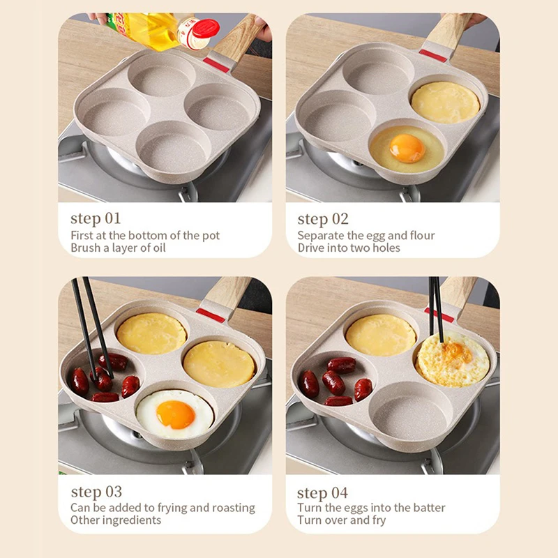 Four Hole Frying Pan Thickened Omelet Pan Non-Stick Egg Pancake Steak Pan Cooking Egg Ham Pans Breakfast Maker