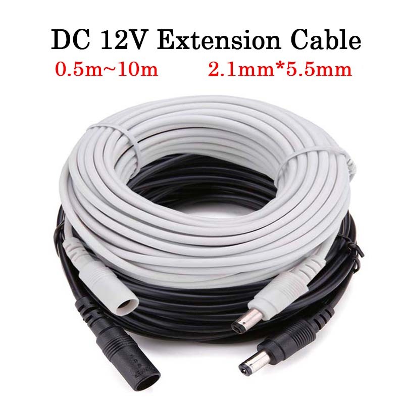 DC 12V Extension Power Cable 2.1mm*5.5mm Male To Female Connect Wire White Black 0.5m 1m 2m 3m 5m 10m For LED Light CCTV Camera