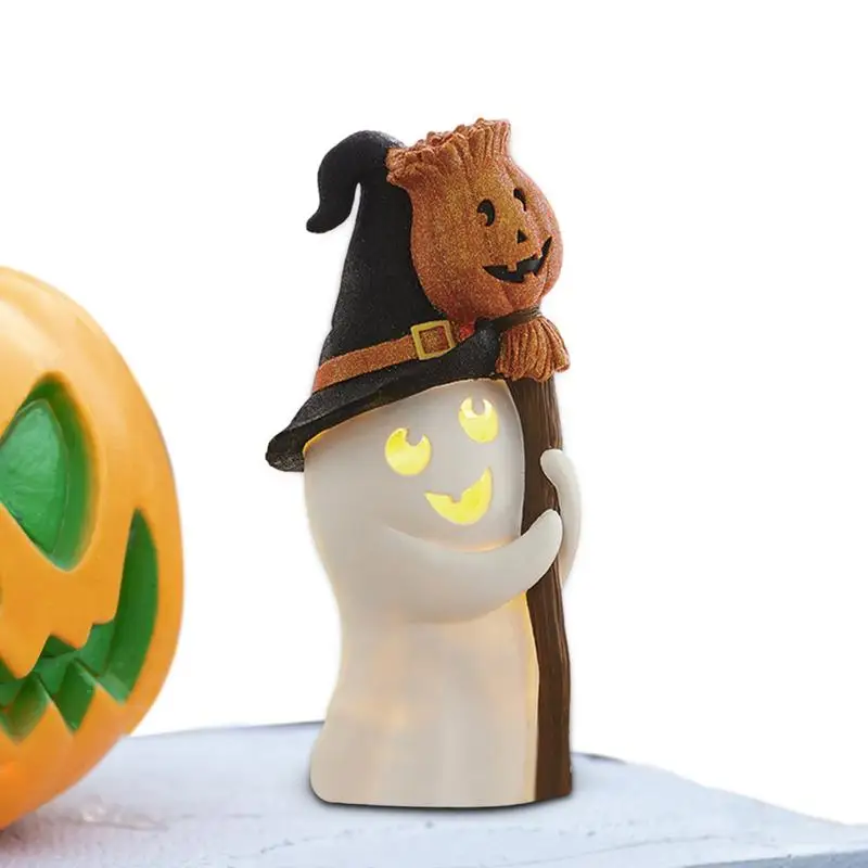 

Украшения для Хэллоуина в виде тыквы Смола Хэллоуин освещенный призрак тыква украшения Водонепроницаемые настольные украшения с метлой