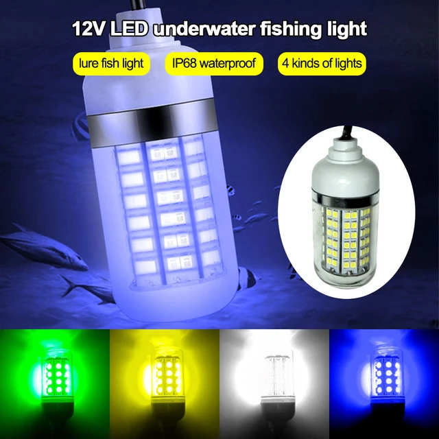 IP68 Waterproof 12V LED Green Underwater Fishing Light Attract