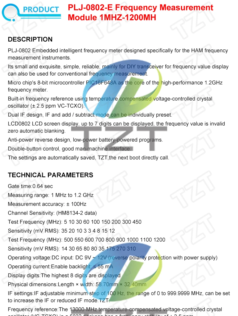 Hochpräziser TZT 1-500MHz Frequenzzähler Tester RF-Messmodul Messmodul LCD-Display mit Hintergrundbeleuchtung – Detail 1