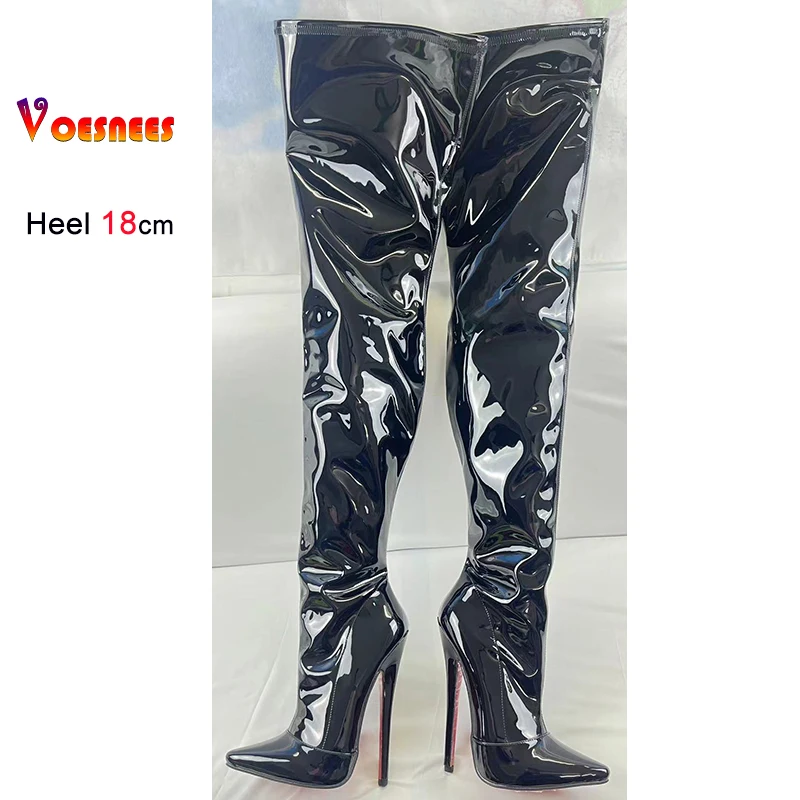 Sexy Black Thigh High Boots 18cm Stiletto Over the Knee Women Boots Night Club Stage Pole Dance Shoes Custom Colors Plus Size 46