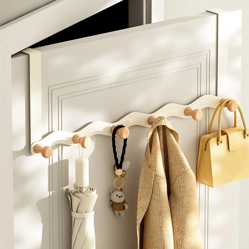 Wave Shaped Door Hook Bedroom Door Back Hanging Hanger Living Room Key Coat Hook Punch Free Wall Mounted Wooden Hooks Wall Decor storage hook door hook