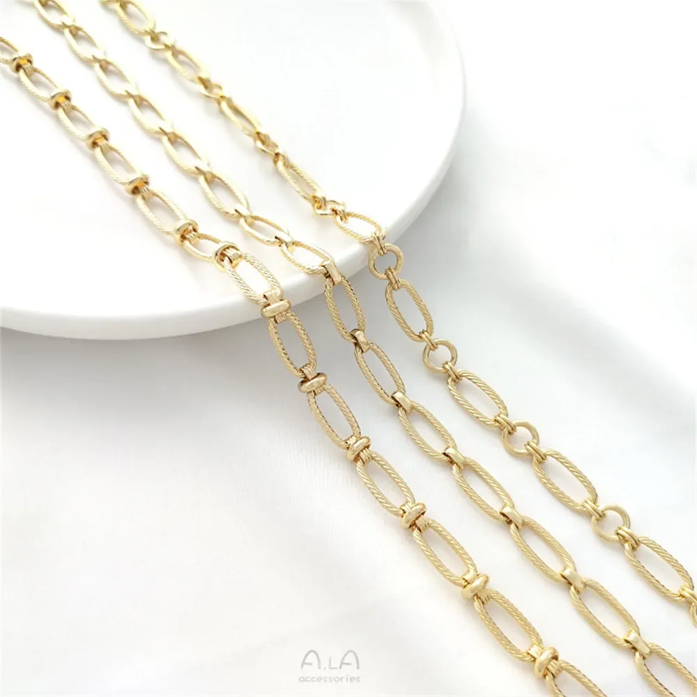 

14K gold wrapped oval Fried Dough Twists handmade long O-ring chain diy jewelry loose chain