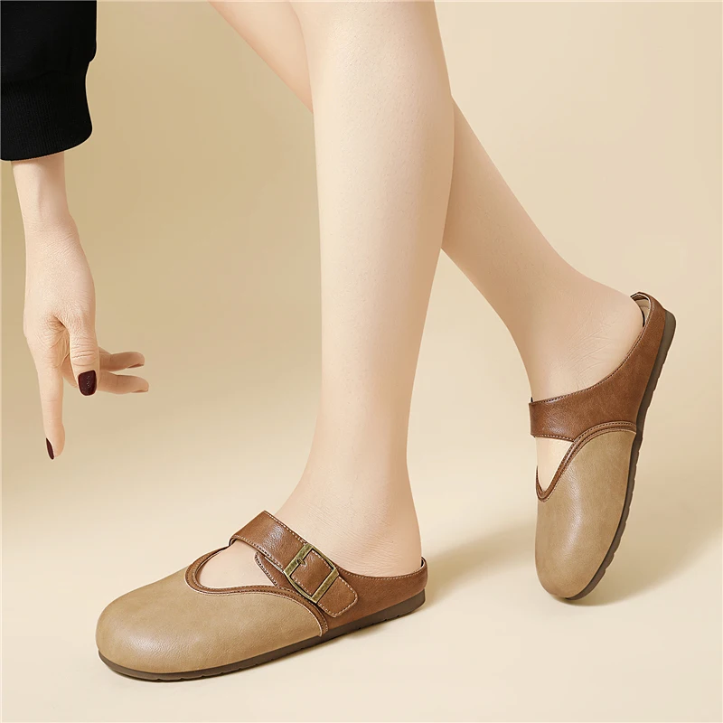 AUTUSPIN Women Shollow Shoes Fashion Leisure Microfiber Leather Slippers Round Toe Hollow Out Breathable Ladies Mules Slides 35 AUTUSPIN Women Shollow Shoes Fashion Leisure Microfiber Leather Slippers Round Toe Hollow Out Breathable Ladies Mules Slides - Image 3