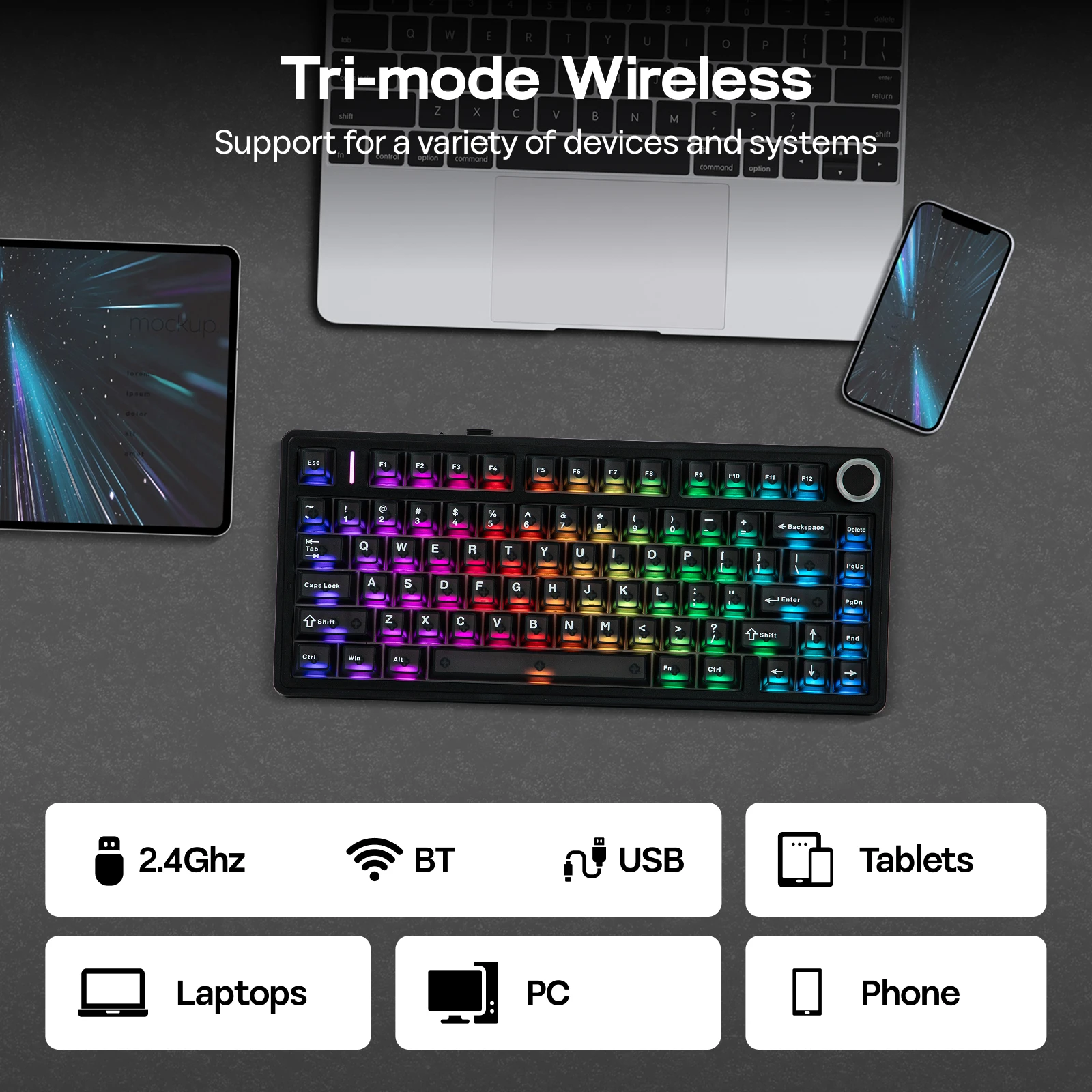 EPOMAKER x AULA F75 Ultra VIA 프로그래밍 가능 75% ANSI US QWERTY 레이아웃 가스켓 유선/블루투스/2.4Ghz 무선 기계식 키보드