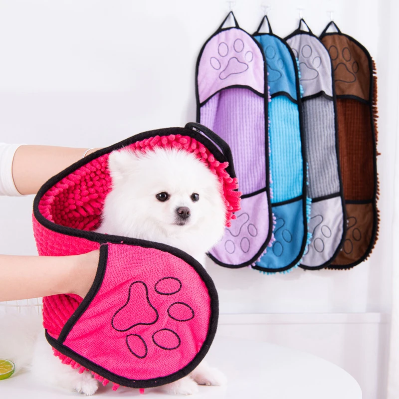 Bata de baño suave para perros, toalla de secado rápido para mascotas, bata de baño absorbente de fibra para gatos, paño de limpieza práctico, accesorios para perros 1