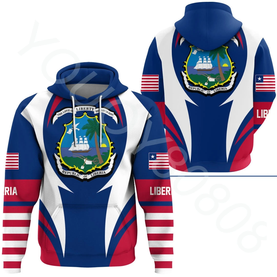 

Autumn and winter African flag men's sweatshirt casual printing round neck pullover hoodie Liberia action flag hoodie